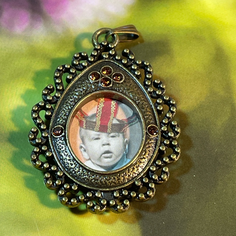 Vintage Style Ornate Brass Photo Pendant